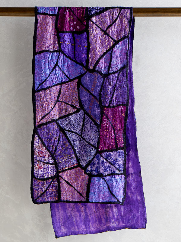 Vintage Sari and Wool Felt Patchwork Scarf