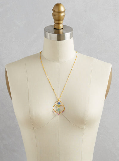 Nested Lotus Gemstone Necklace - Cool Colors