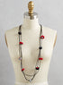 Pinwheel Triple Strand Necklace - Red and Gray