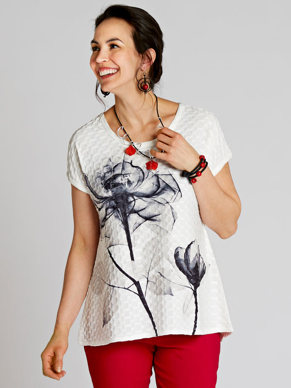 Black Rose Pucker Knit Top FINAL SALE (No Returns)