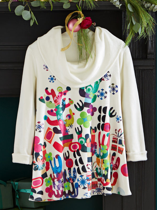 Christmas Cactus Minky Cowl-Neck Top FINAL SALE (No Returns)