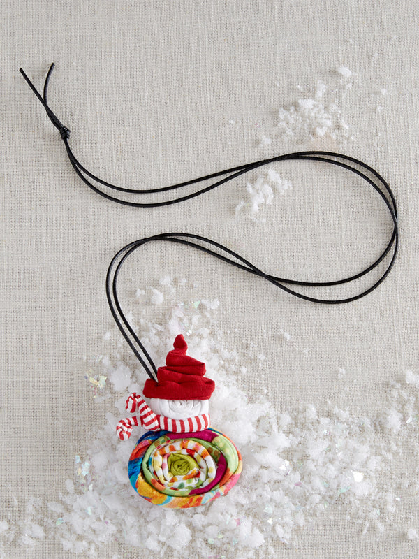 Fabric Snowman Magnetic Pin/Pendant Necklace