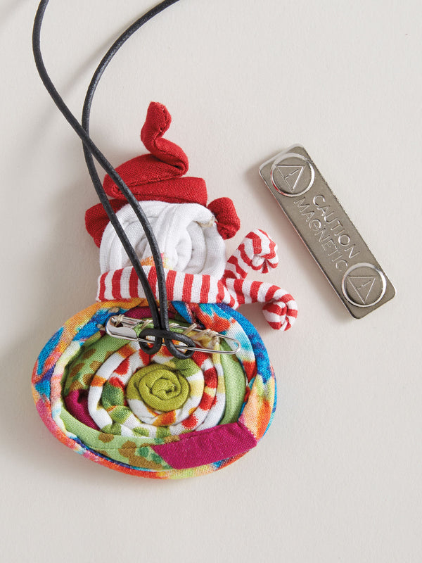 Fabric Snowman Magnetic Pin/Pendant Necklace