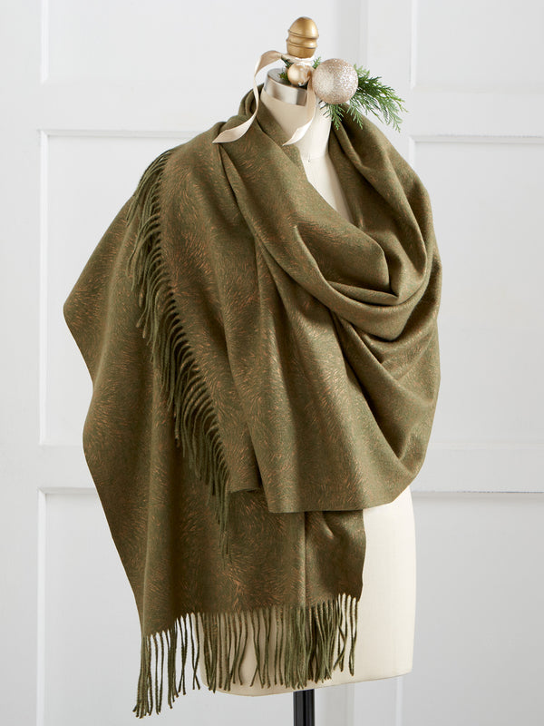 Golden Feather Fringed Scarf
