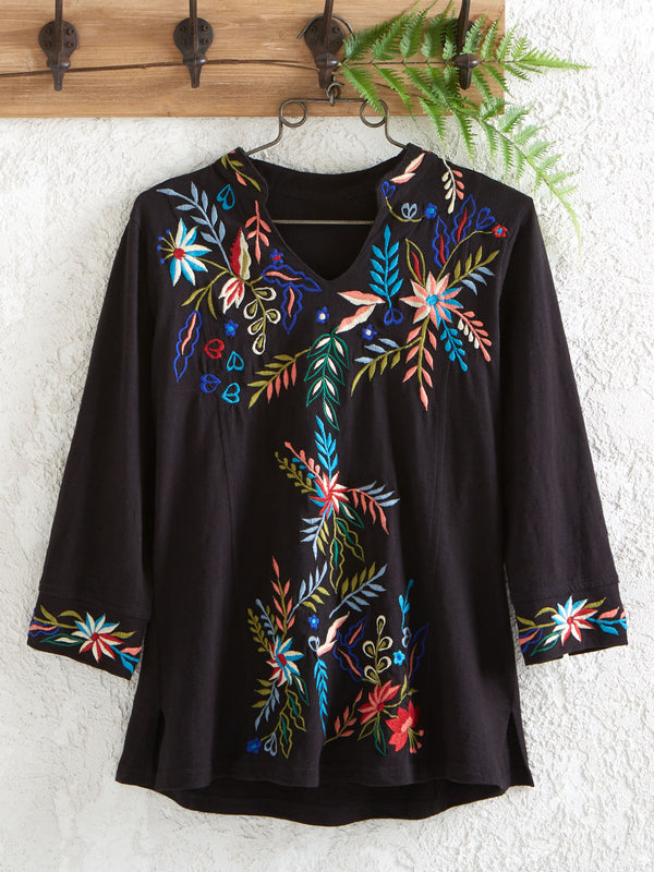 Ferns and Flowers Embroidered Top
