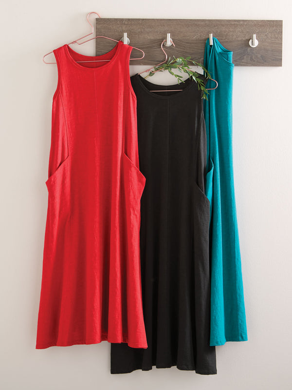 Classic Cotton Sleeveless Tank Dress - Slub Knit Solid