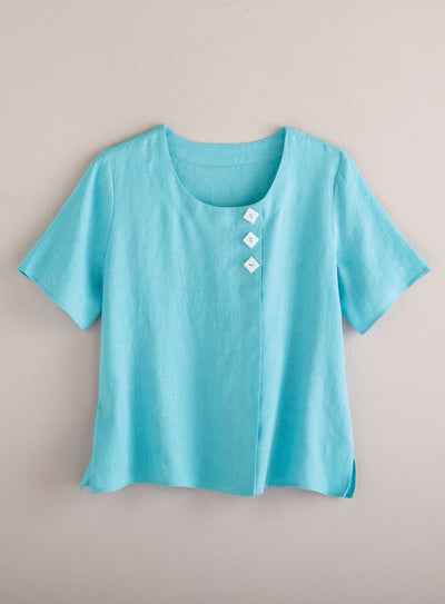 Diamond Button Linen Blouse FINAL SALE (No Returns)