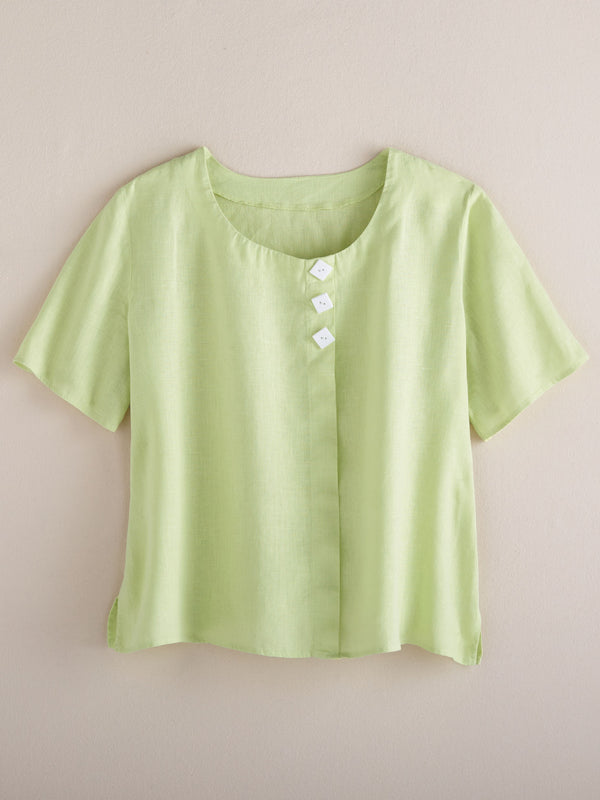 Diamond Button Linen Blouse FINAL SALE (No Returns)