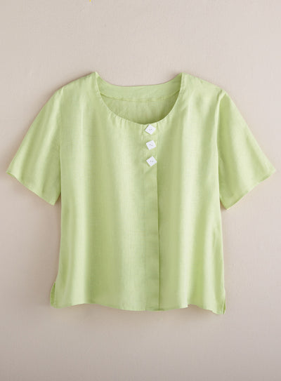 Diamond Button Linen Blouse FINAL SALE (No Returns)