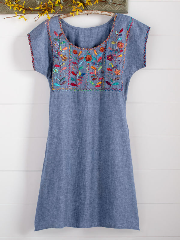 Blooming Vine Chambray Shift FINAL SALE (No Returns)