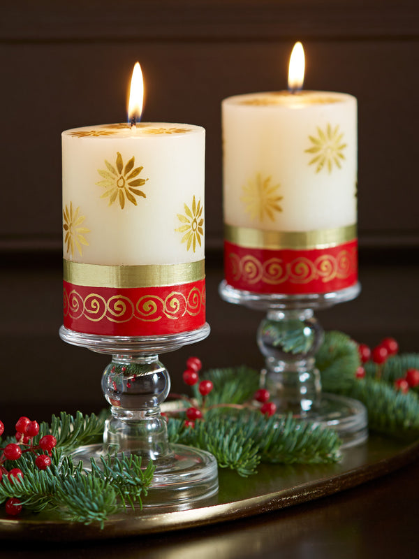 Festive Sun Hand-painted Pillar Candle FINAL SALE (No Returns)