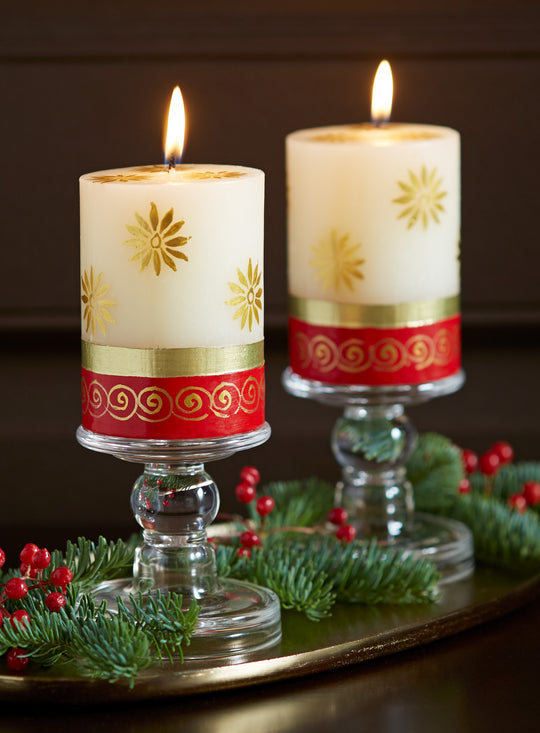 Festive Sun Hand-painted Pillar Candle FINAL SALE (No Returns)