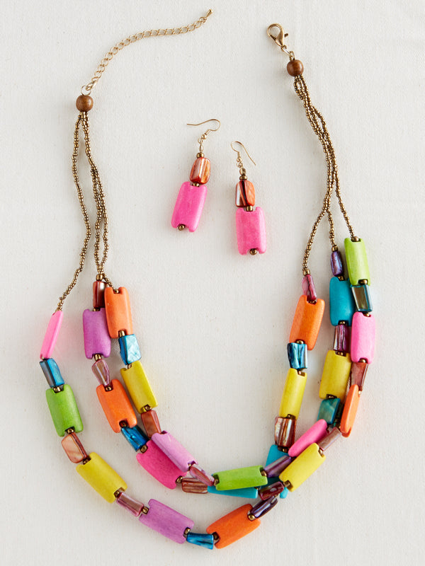 Tropical Tile Necklace and Earrings Set