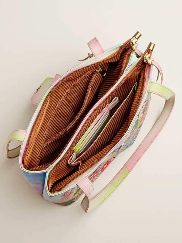 Hand-painted Leather Peacock Tote Bag FINAL SALE (No Returns)