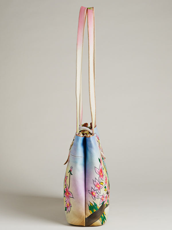 Hand-painted Leather Peacock Tote Bag FINAL SALE (No Returns)