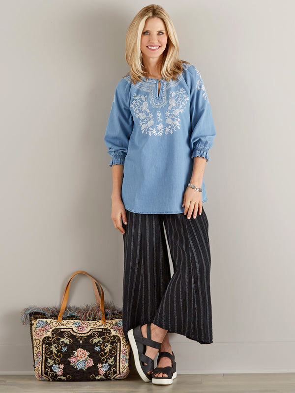 Boho Blues Embroidered Top