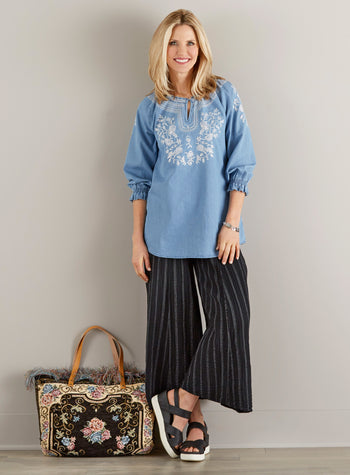 Boho Blues Embroidered Top