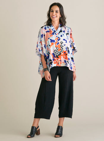 Geofloral Satin Kimono Top