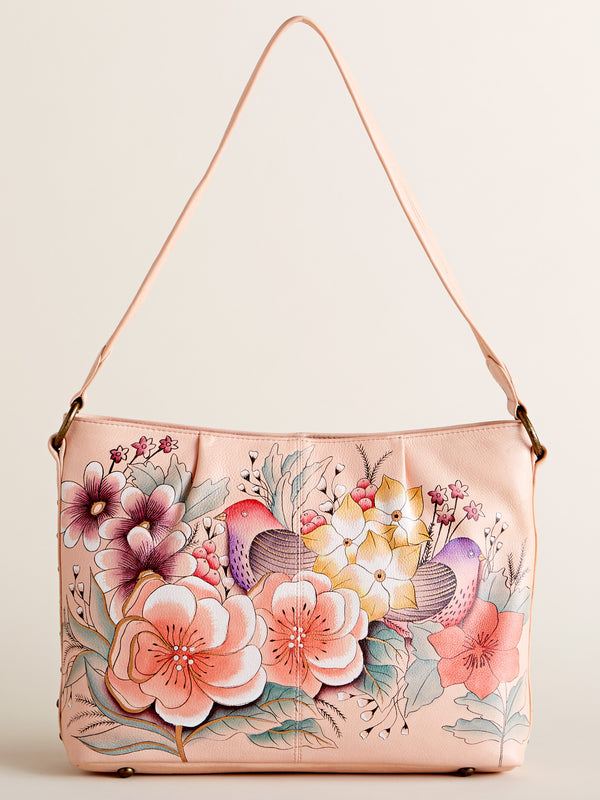 Birds in Blush Hand-painted Hobo Bag