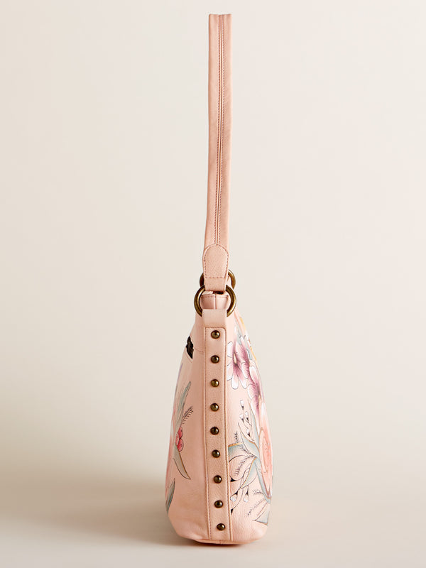 Birds in Blush Hand-painted Hobo Bag