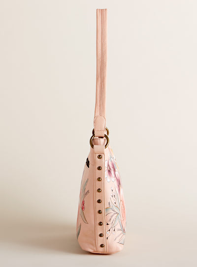Birds in Blush Hand-painted Hobo Bag