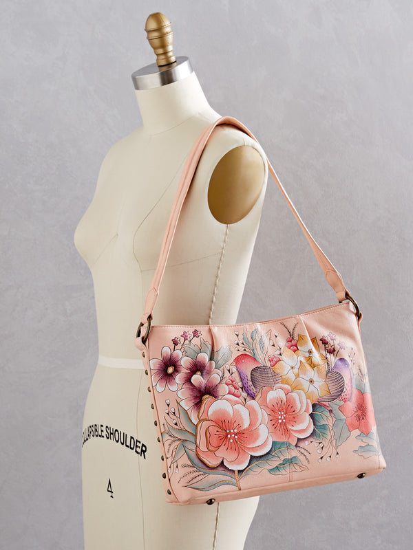 Birds in Blush Hand-painted Hobo Bag