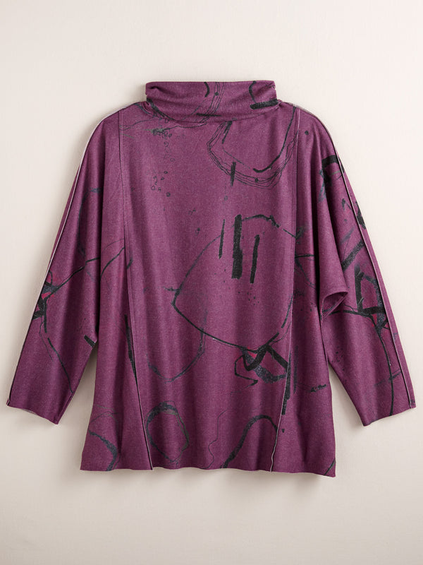 Abstract Ink Cowl-neck Top