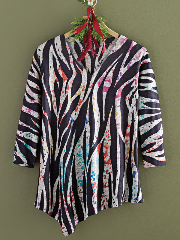 Rainbow Zebra V-Neck Top