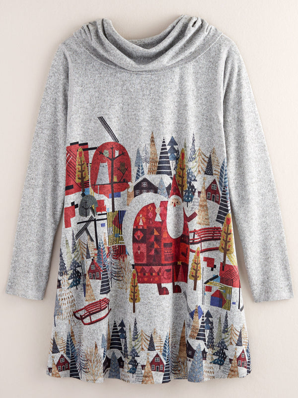 Folk Art Santa Cowl-Neck Pullover