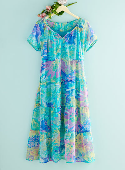 Turquoise Tiers Georgette Dress FINAL SALE (No Returns)