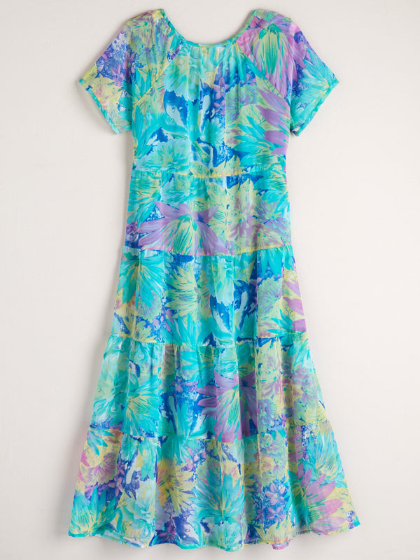 Turquoise Tiers Georgette Dress FINAL SALE (No Returns)