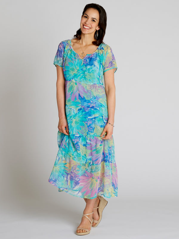 Turquoise Tiers Georgette Dress FINAL SALE (No Returns)