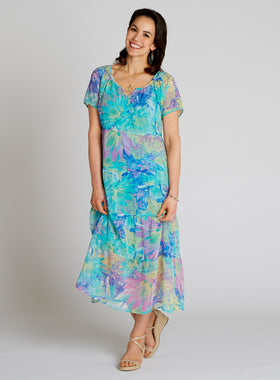 Turquoise Tiers Georgette Dress FINAL SALE (No Returns)