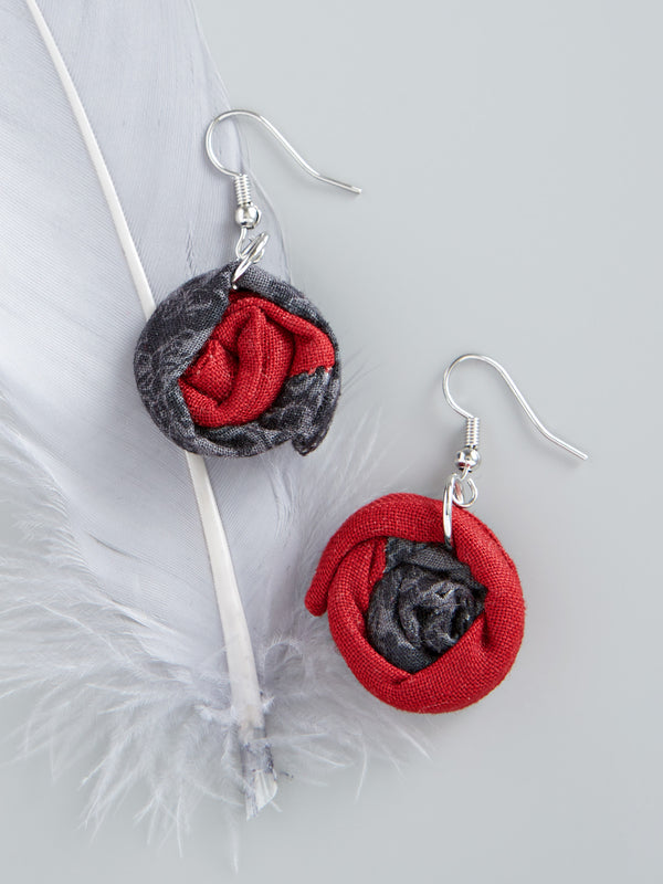 Pinwheel Earrings - Red and Gray