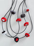 Pinwheel Triple Strand Necklace - Red and Gray