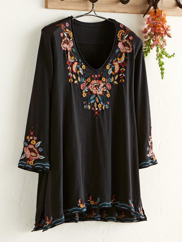 Vintage Bouquet Embroidered 3/4-sleeve Top FINAL SALE (No Returns)