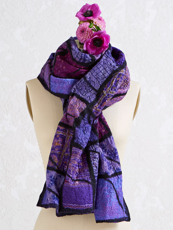 Vintage Sari and Wool Felt Patchwork Scarf