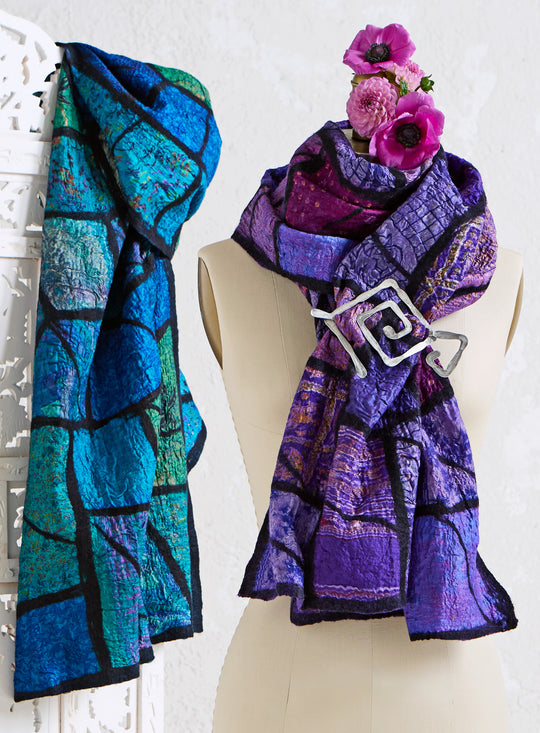 Vintage Sari and Wool Felt Patchwork Scarf