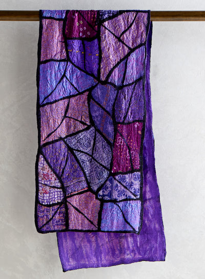Vintage Sari and Wool Felt Patchwork Scarf