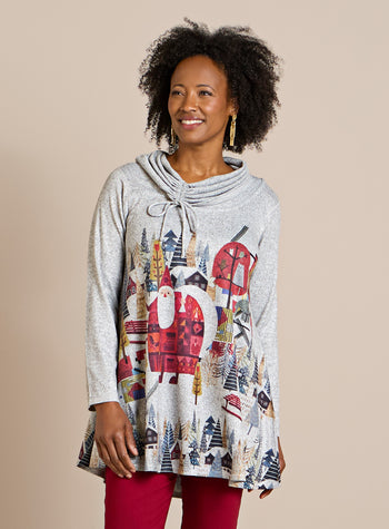 Folk Art Santa Cowl-Neck Pullover