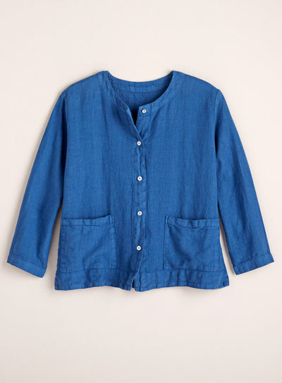 Linen Cropped Collarless Jacket