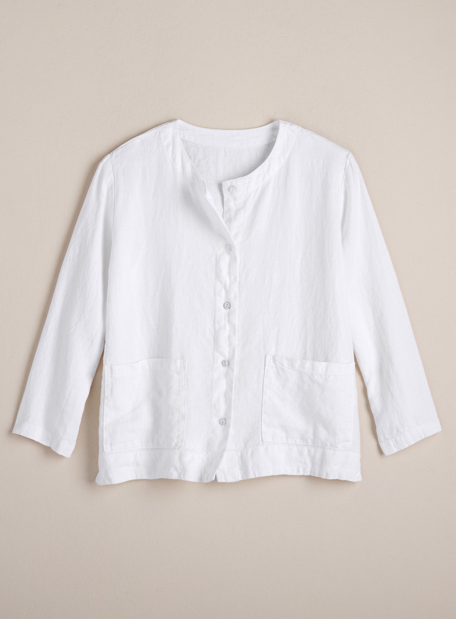 Linen Cropped Collarless Jacket | Petalura