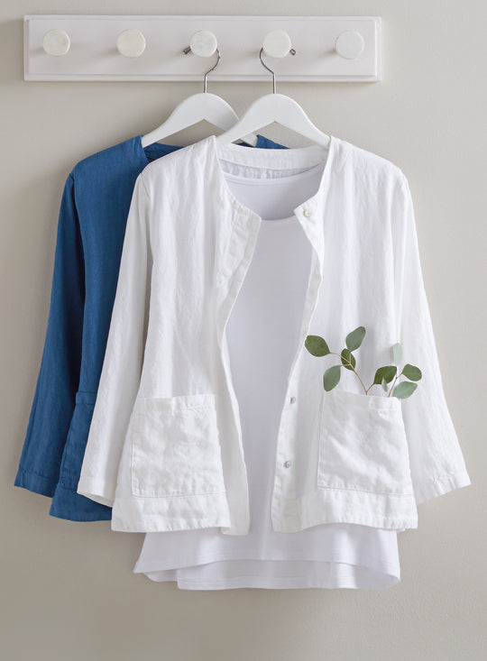 Linen Cropped Collarless Jacket FINAL SALE (No Returns)