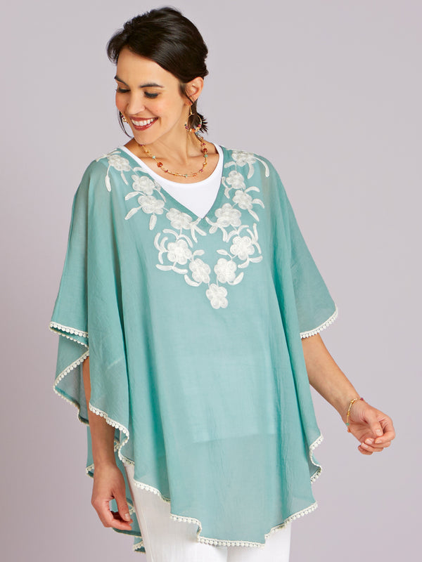 Embroidered Lei Cotton Poncho FINAL SALE (No Returns)