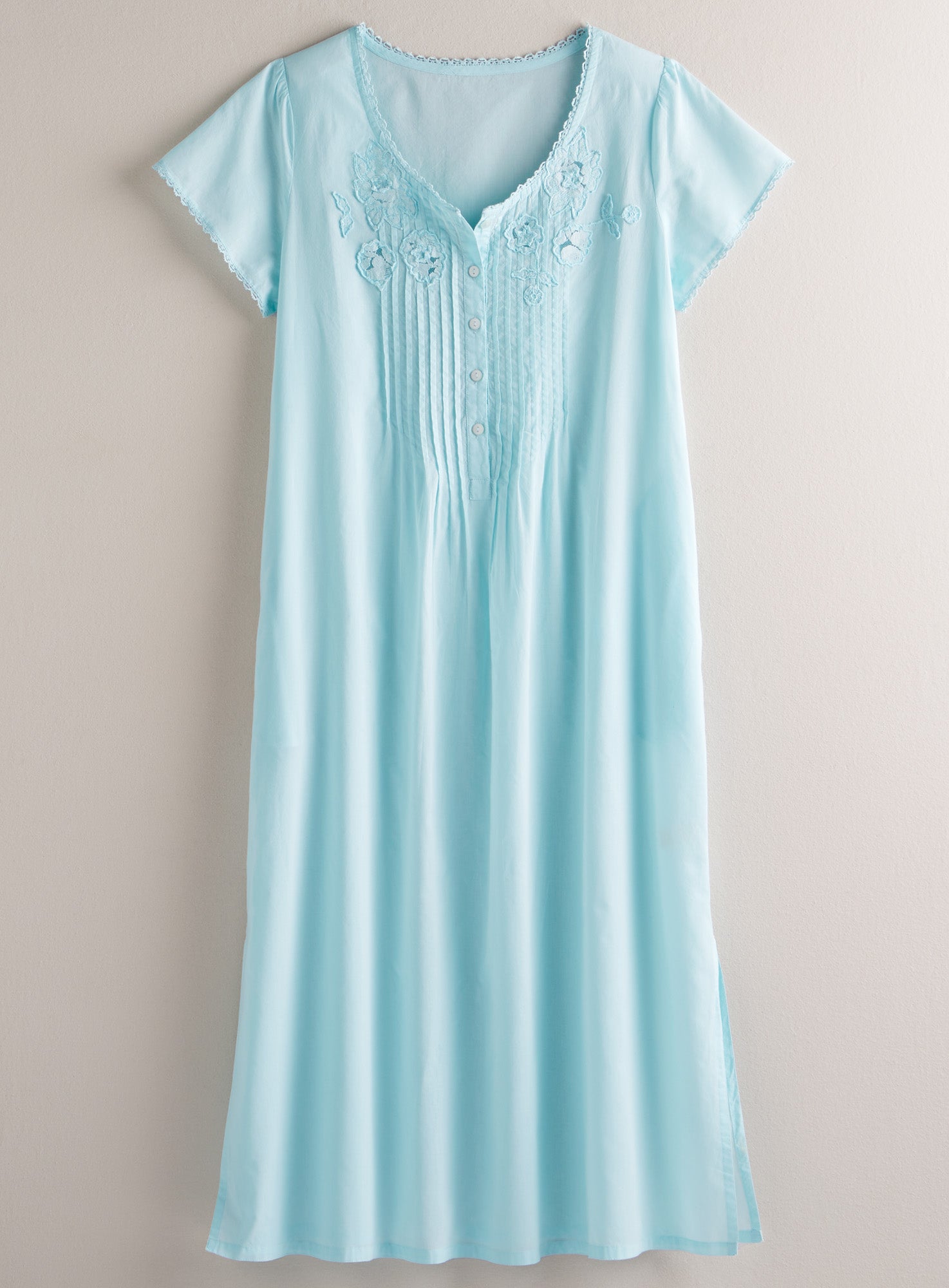 Pleated Cotton Appliqué Nightgown | Petalura