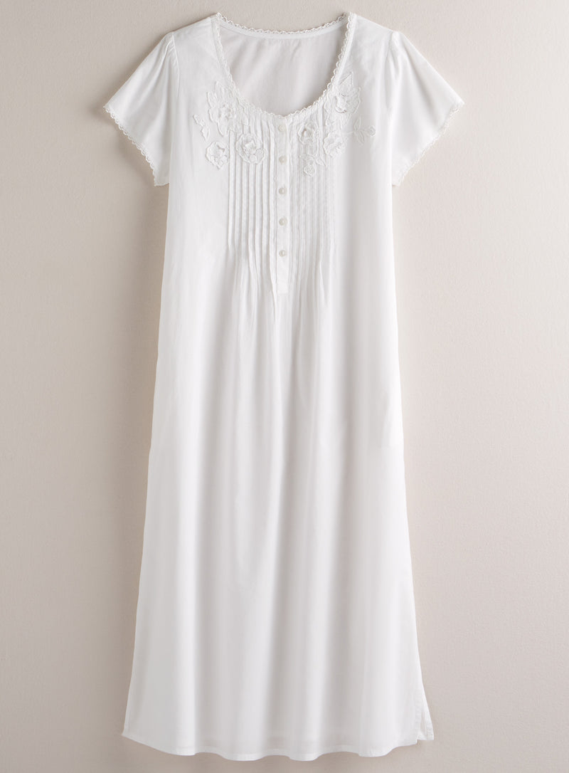 Pleated Cotton Appliqué Nightgown | Petalura