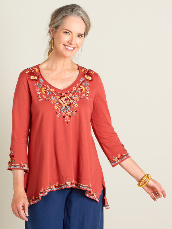 Vintage Bouquet Embroidered 3/4-sleeve Top