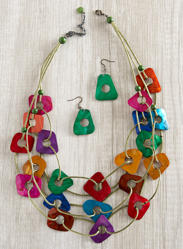 Tropical Jewel Tone Necklace and Earrings Set