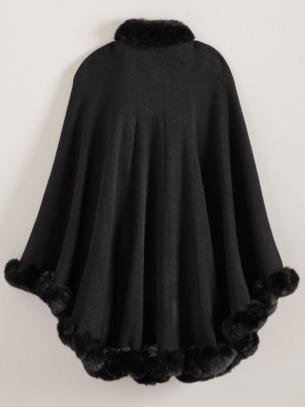 Faux Fur-Trimmed Sweater Shawl