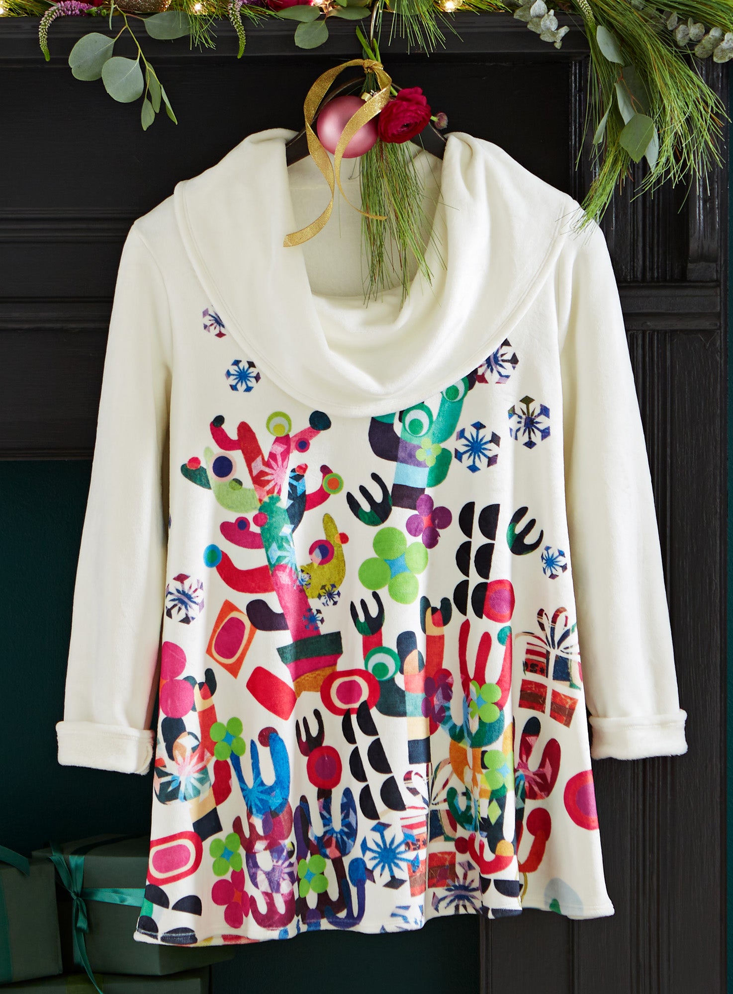 Christmas Cactus Minky Cowl-Neck Top FINAL SALE (No Returns) | Petalura Christmas Cactus Minky Cowl-Neck Top FINAL SALE (No Returns) | Petalura